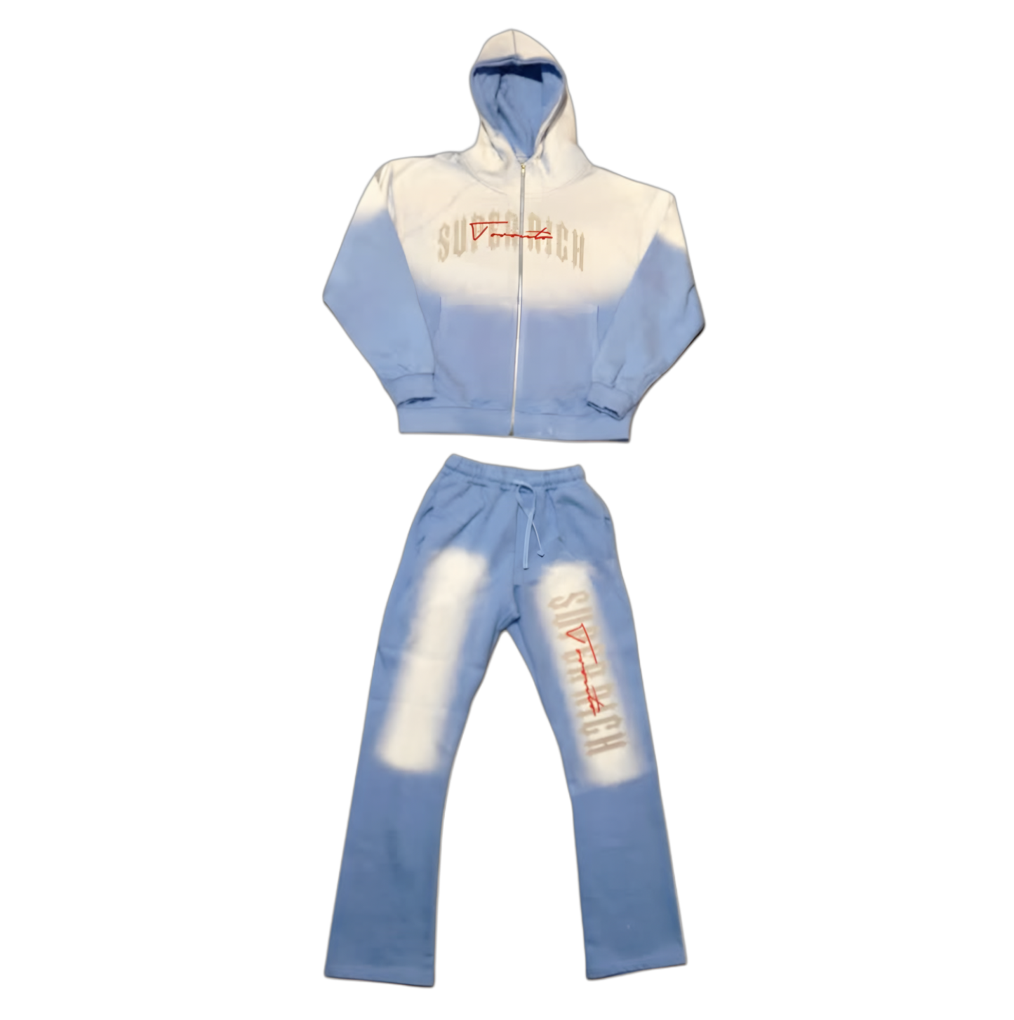 SuperRich Toronto Sky Blue Zip up Hoodie Sunfade Stacked Pants Set