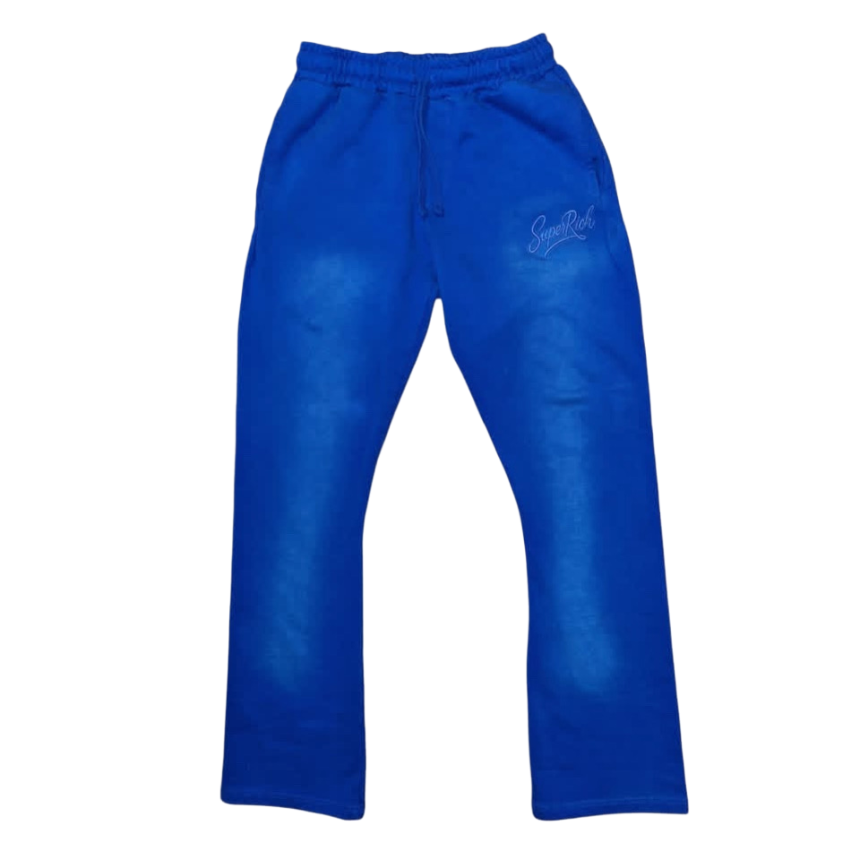 Blue Zip up Hoodie Sunfade Stacked Pants Set