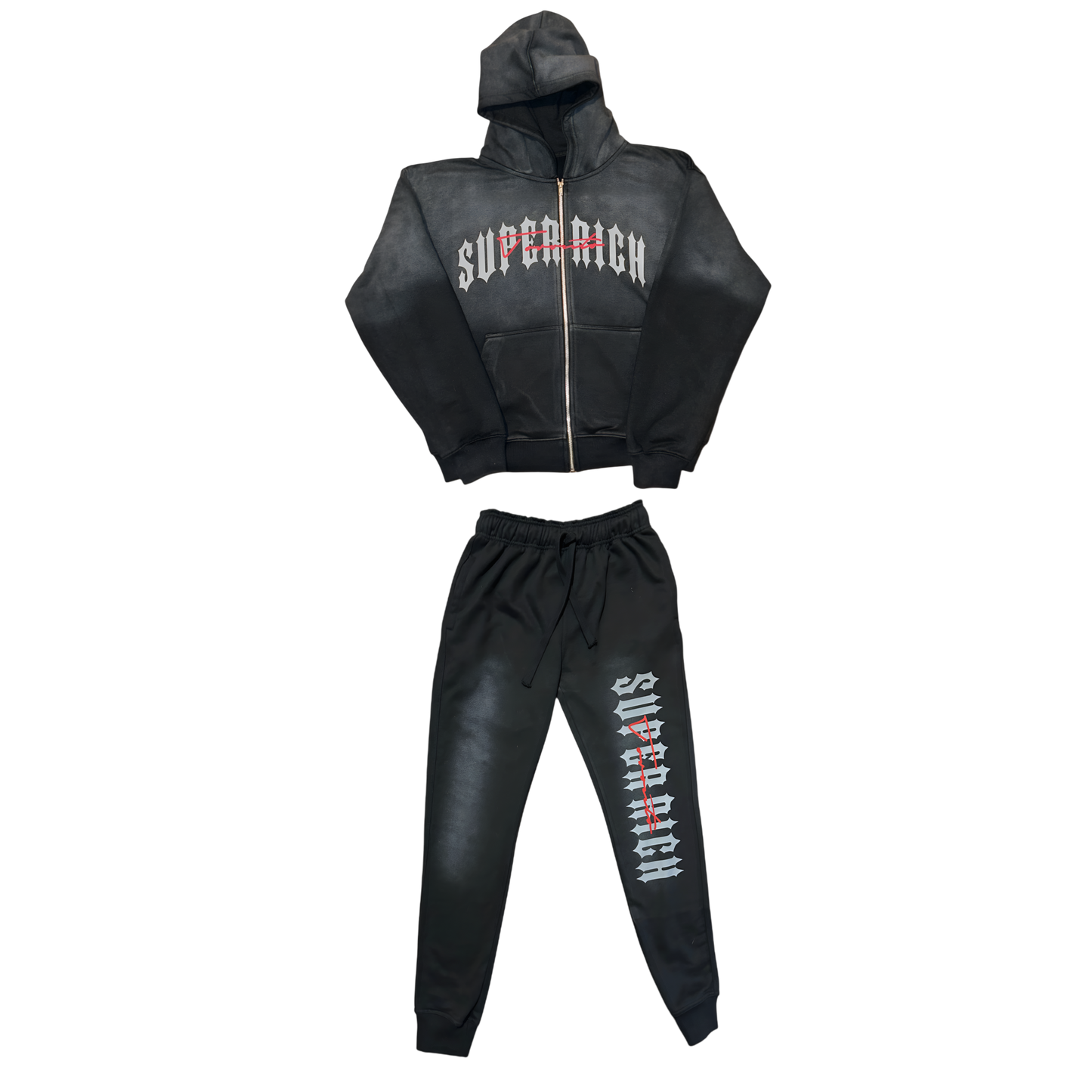 SuperRich Toronto Black Sunfade Zip Up Hoodie & Regular Trackpants set
