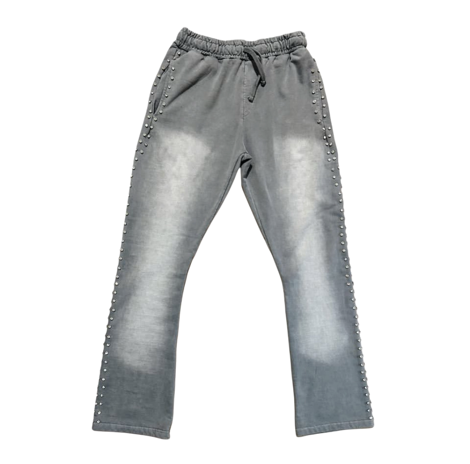 Grey  Zip up Hoodie Sunfade Stacked Pants Set