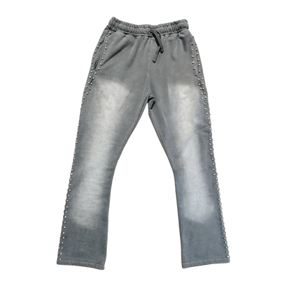 Grey  Zip up Hoodie Sunfade Stacked Pants Set