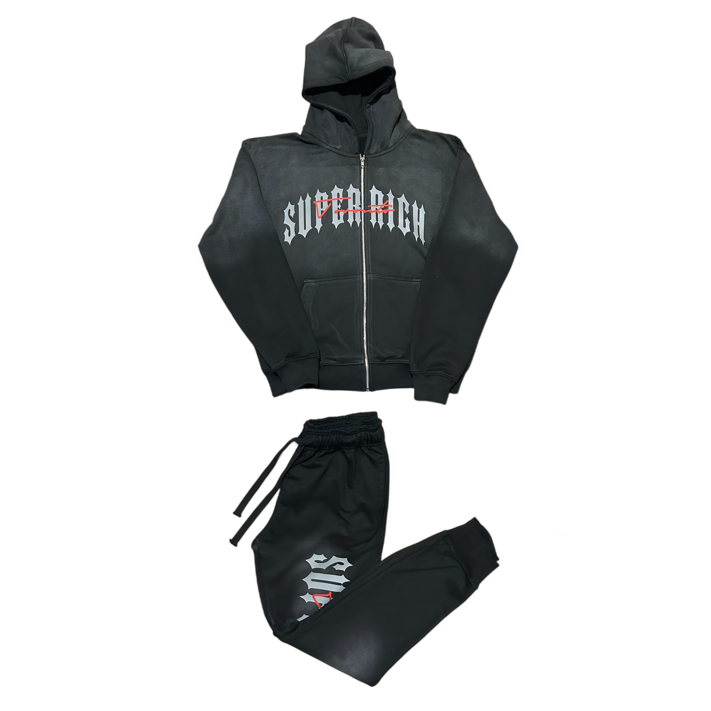 SuperRich Toronto Black Sunfade Zip Up Hoodie & Regular Trackpants set