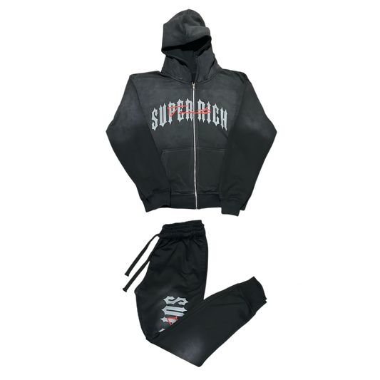 SuperRich Toronto Black Sunfade Zip Up Hoodie & Regular Trackpants set
