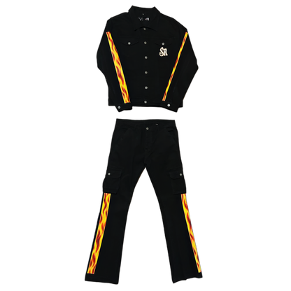 Black SR Jean Jacket  & Flare jeans Sets