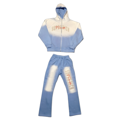 SuperRich Toronto Sky Blue Zip up Hoodie Sunfade Stacked Pants Set