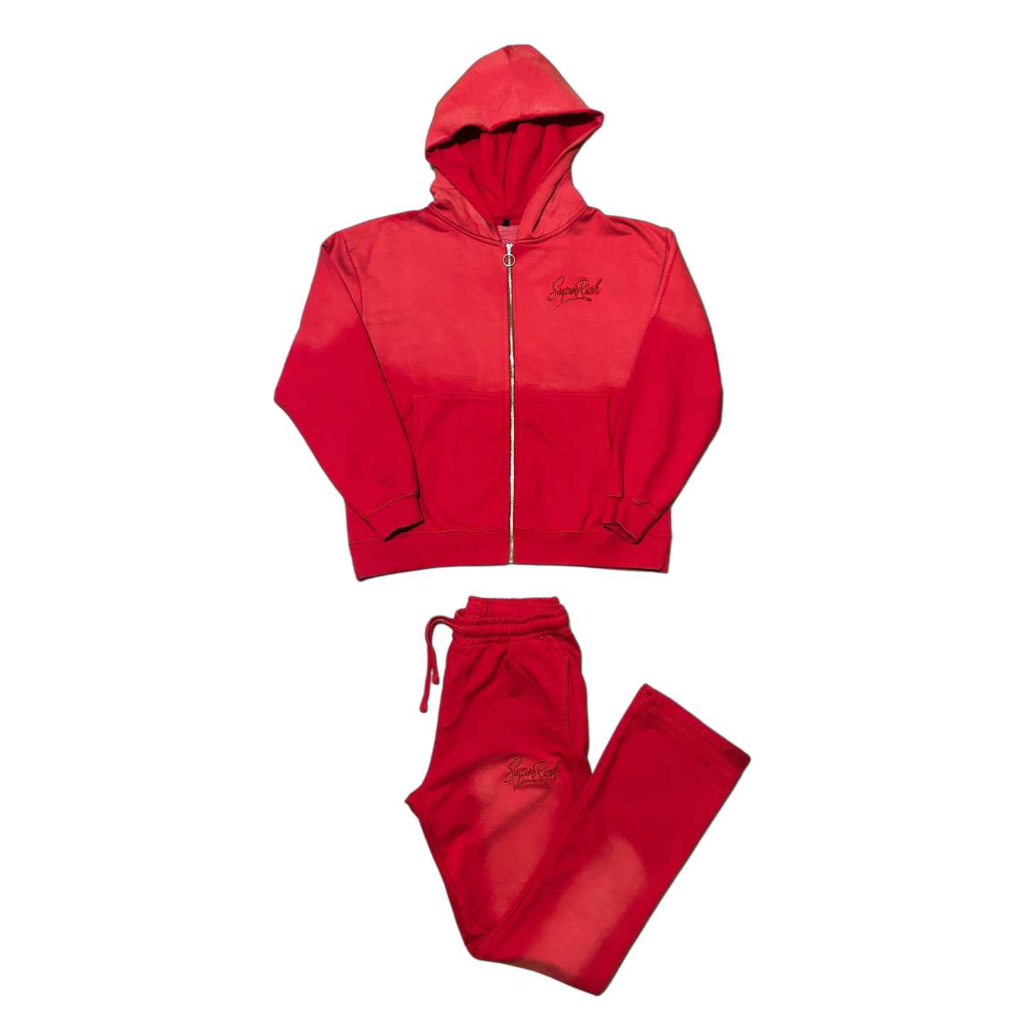Red Sunfade Stacked pacts tracksuit