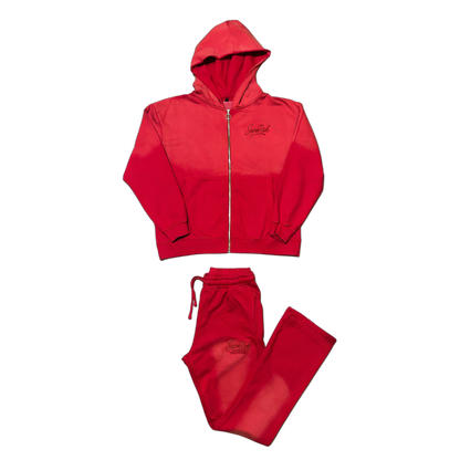 Red Sunfade Stacked pacts tracksuit