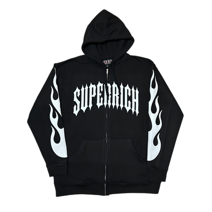 Black & white Flame Regular Style Zip up hoodie and Pants set