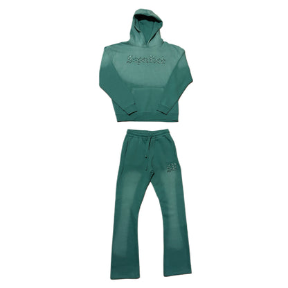 Green SuperRich Pullover Hoodie & stack Pants Set