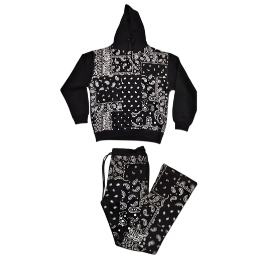 Black Paisley Print , Flare Pants Set