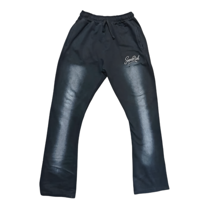 black zip up sunfade hoodie &  stack pants tracksuit set