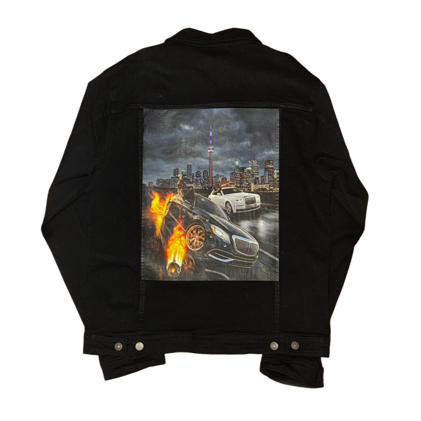 Black SR Jean Jacket  & Flare jeans Sets