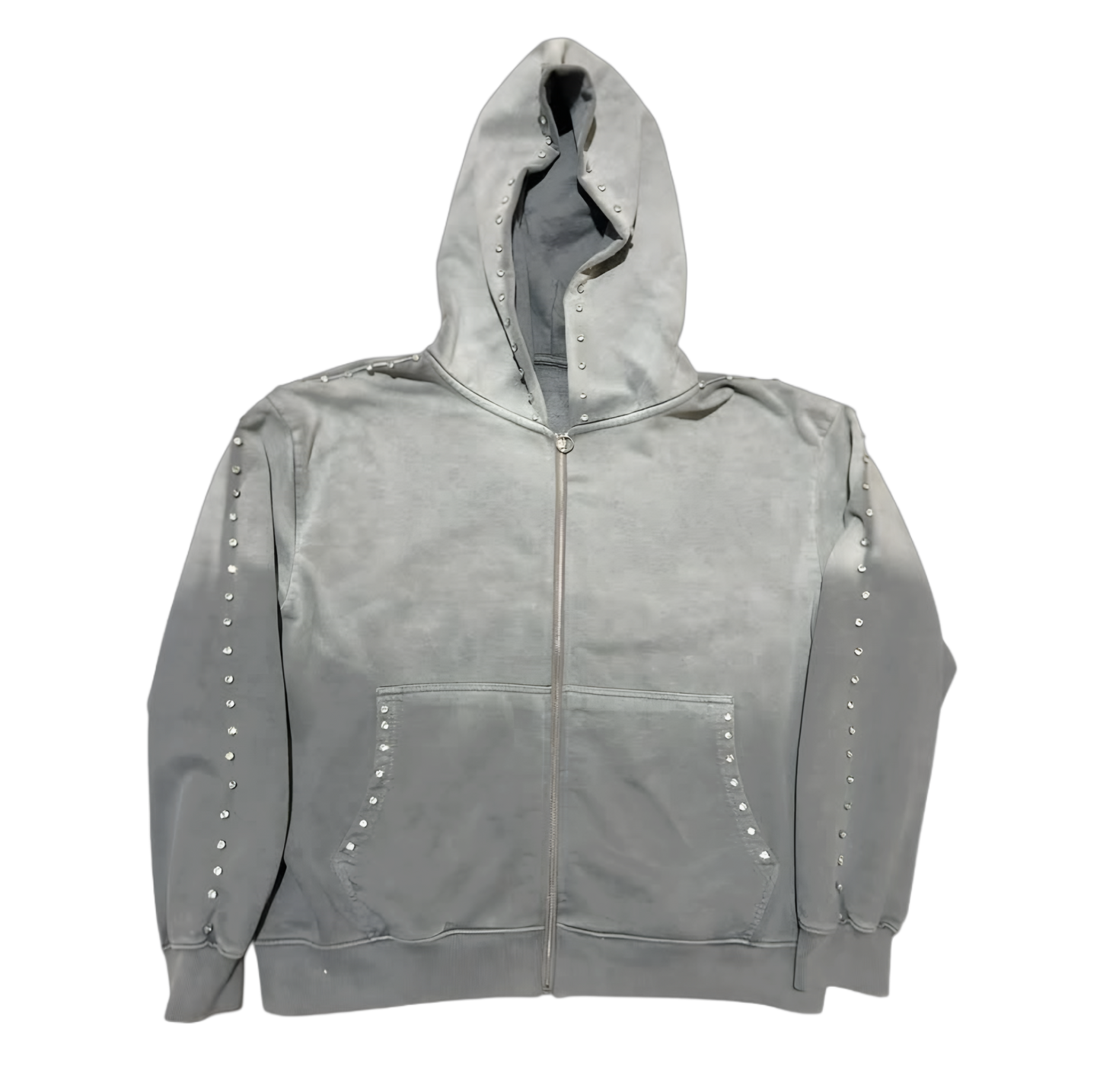Grey  Zip up Hoodie Sunfade Stacked Pants Set
