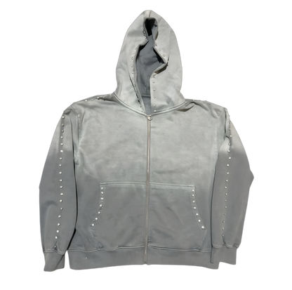 Grey  Zip up Hoodie Sunfade Stacked Pants Set