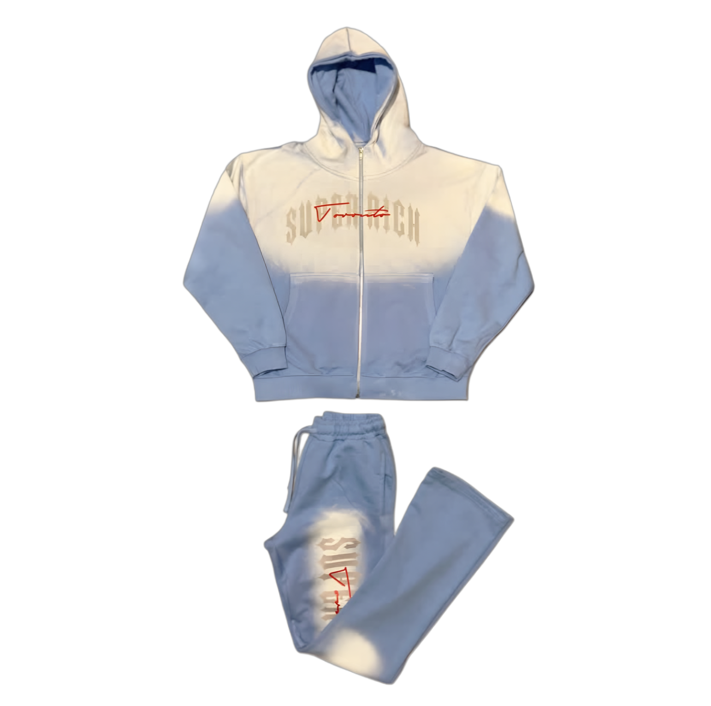 SuperRich Toronto Sky Blue Zip up Hoodie Sunfade Stacked Pants Set