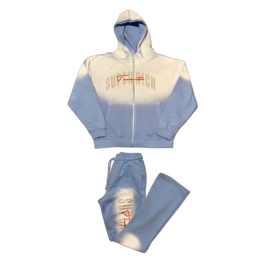 SuperRich Toronto Sky Blue Zip up Hoodie Sunfade Stacked Pants Set