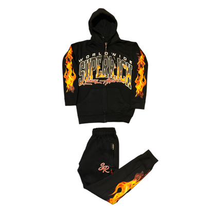 Fire, Zip Up Hoodie &  Regular Style Trackpants