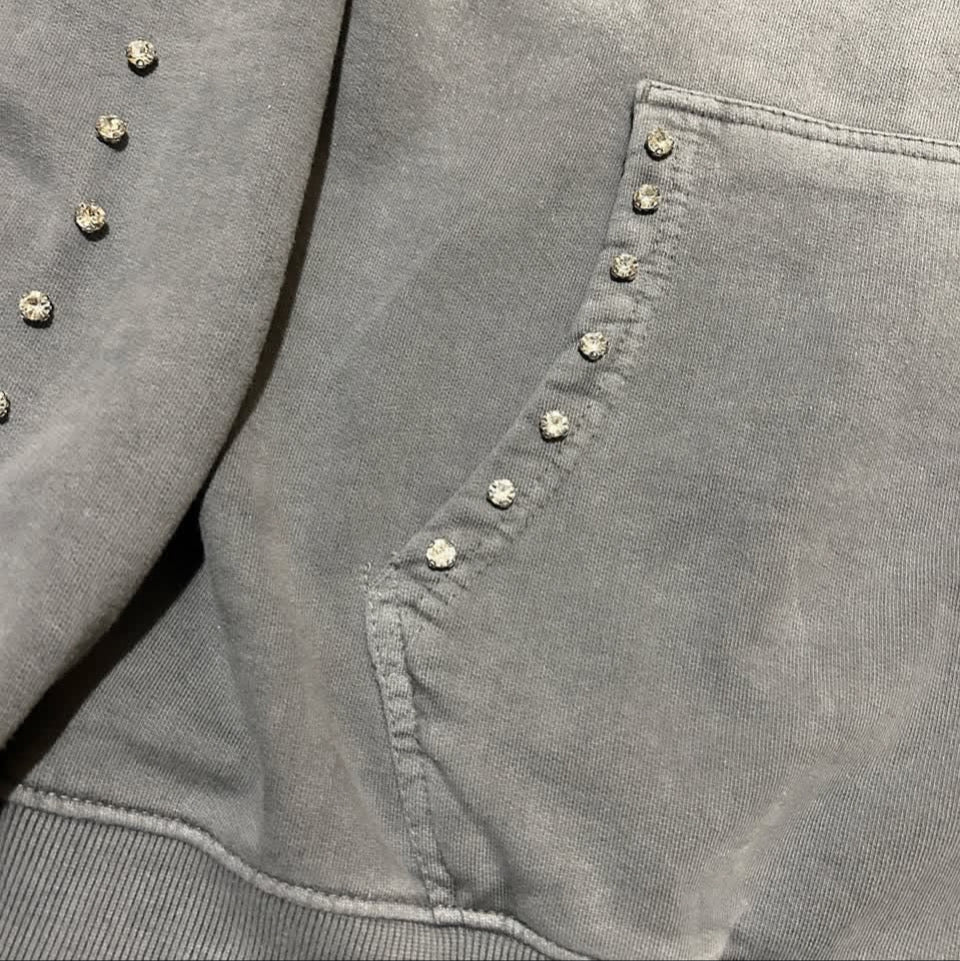Grey  Zip up Hoodie Sunfade Stacked Pants Set