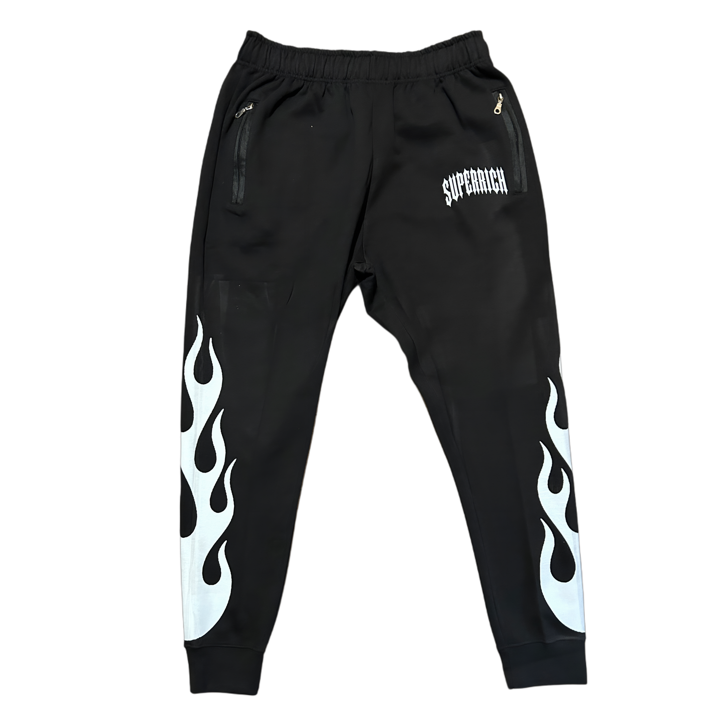 Black & white Flame Regular Style Zip up hoodie and Pants set