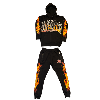 Fire, Zip Up Hoodie &  Regular Style Trackpants