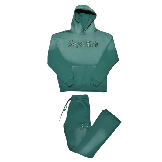 Green SuperRich Pullover Hoodie & stack Pants Set