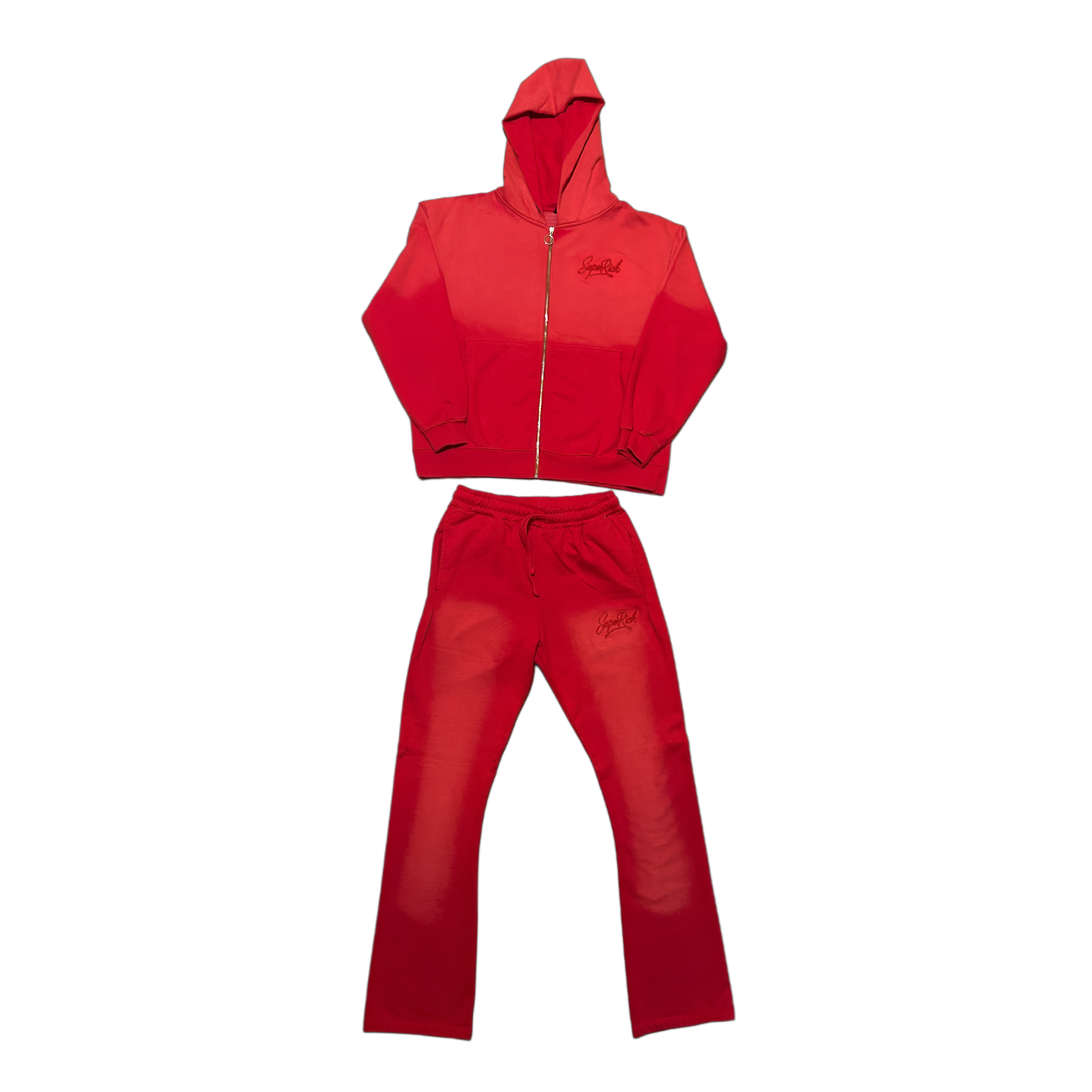 Red Sunfade Stacked pacts tracksuit
