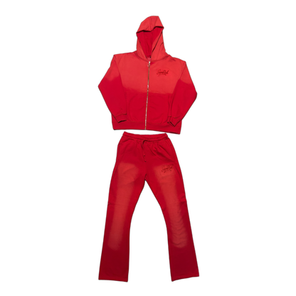 Red Sunfade Stacked pacts tracksuit