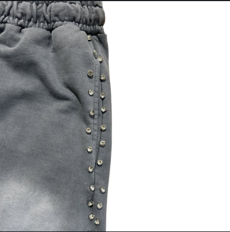 Grey  Zip up Hoodie Sunfade Stacked Pants Set