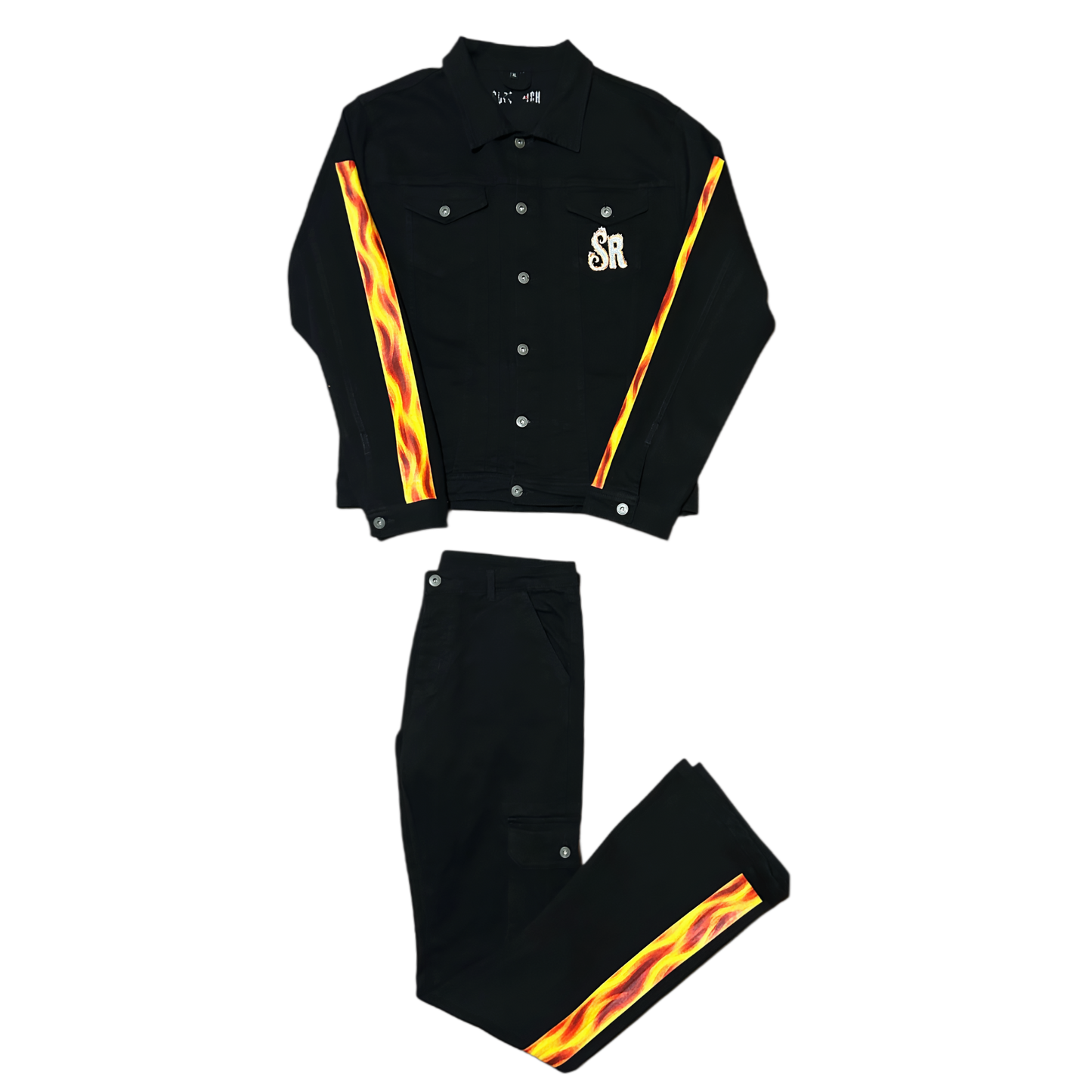 Black SR Jean Jacket  & Flare jeans Sets