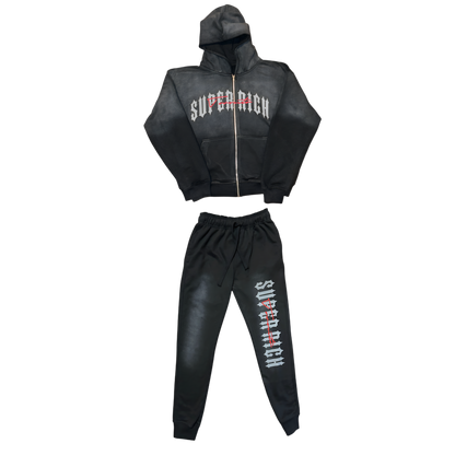SuperRich Toronto Black Sunfade Zip Up Hoodie & Regular Trackpants set